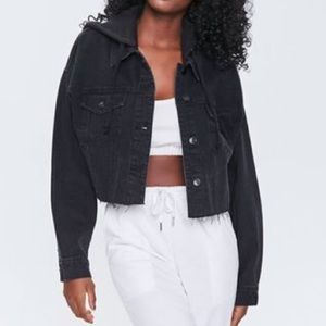 Black Cropped Denim Hoodie